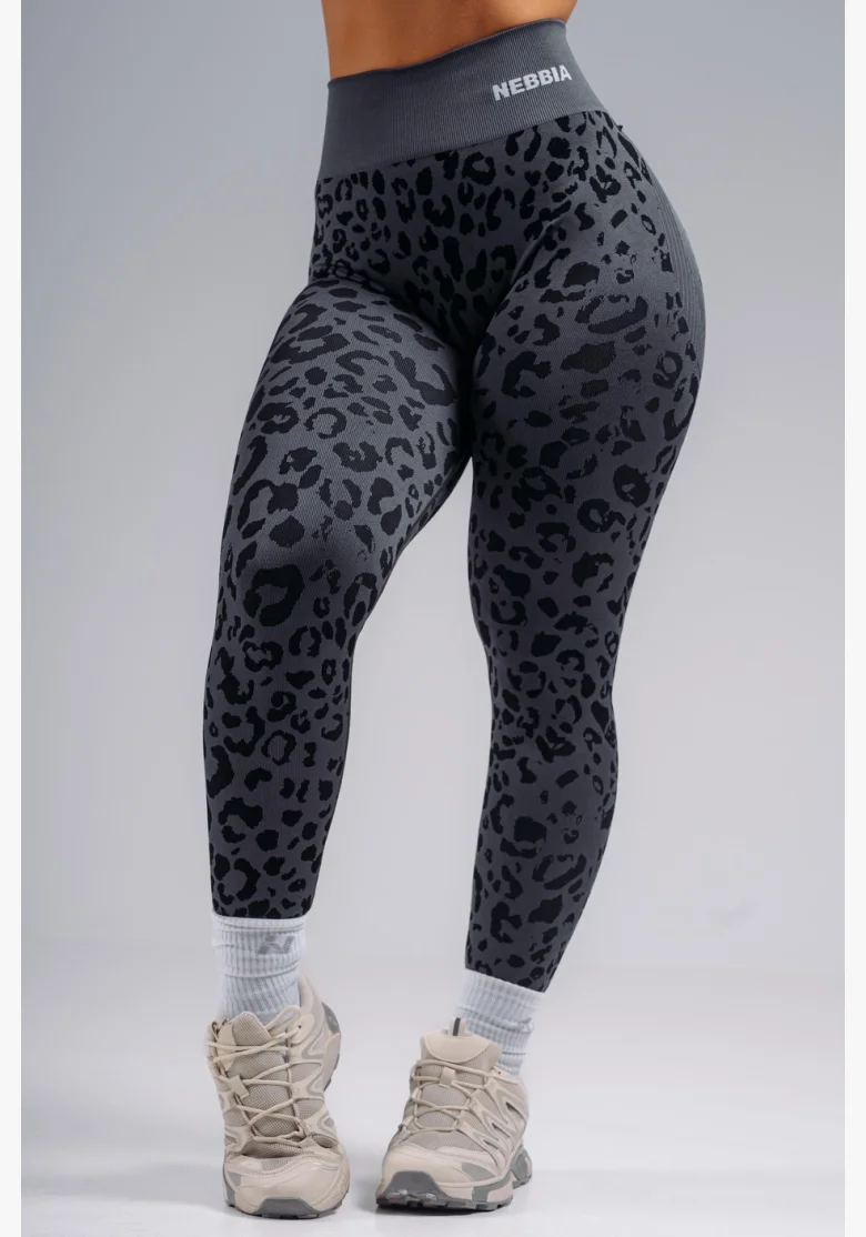 NEBBIA Kompresní push-up legíny s leopardím vzorem PRIMAL černé