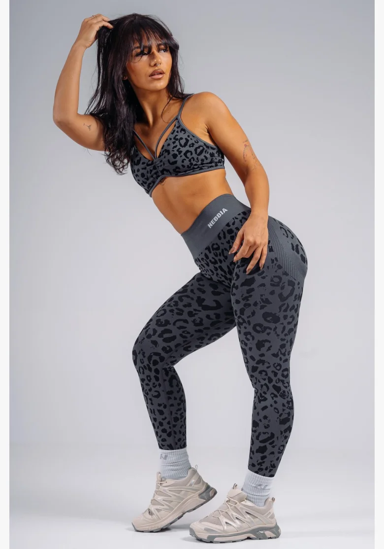 NEBBIA Kompresní push-up legíny s leopardím vzorem PRIMAL černé