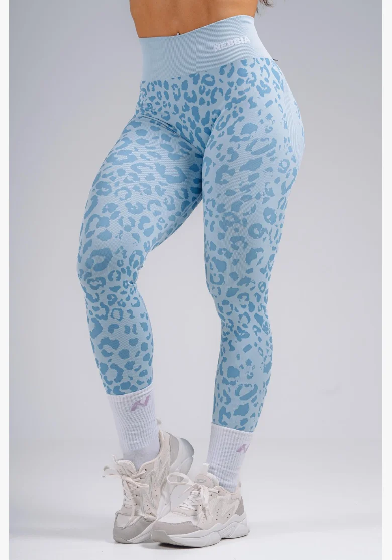 NEBBIA Kompresní push-up legíny s leopardím vzorem PRIMAL modré
