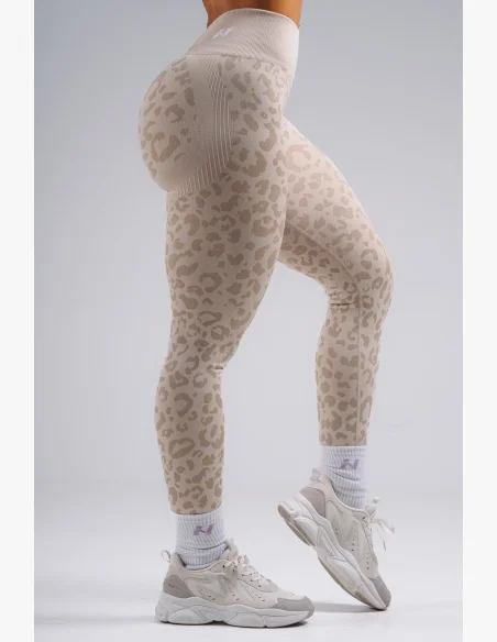 NEBBIA Kompresní push-up legíny s leopardím vzorem PRIMAL krémové