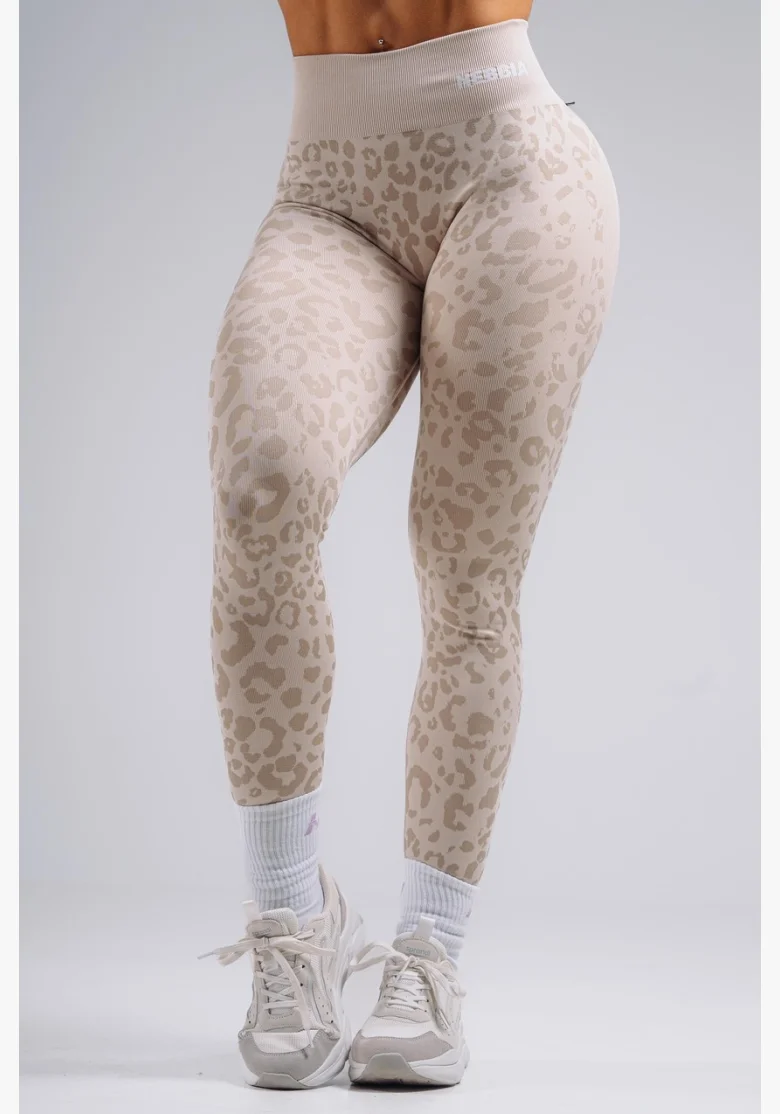 NEBBIA Kompresní push-up legíny s leopardím vzorem PRIMAL krémové