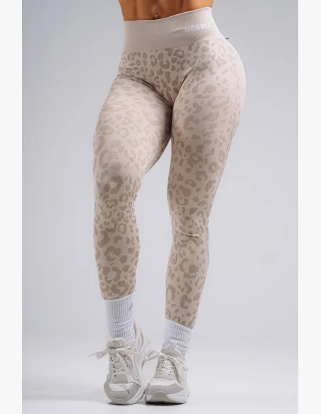 NEBBIA Kompresní push-up legíny s leopardím vzorem PRIMAL krémové