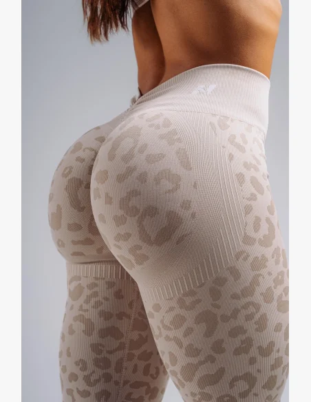 NEBBIA Kompresní push-up legíny s leopardím vzorem PRIMAL krémové