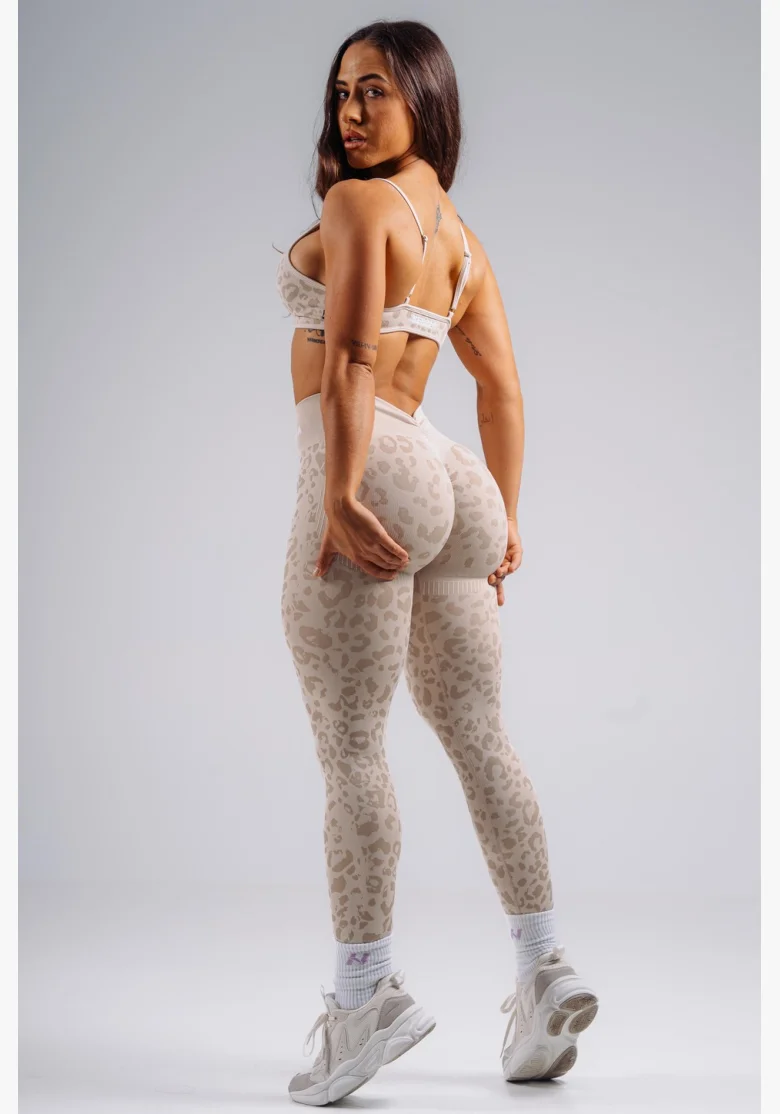 NEBBIA Kompresní push-up legíny s leopardím vzorem PRIMAL krémové