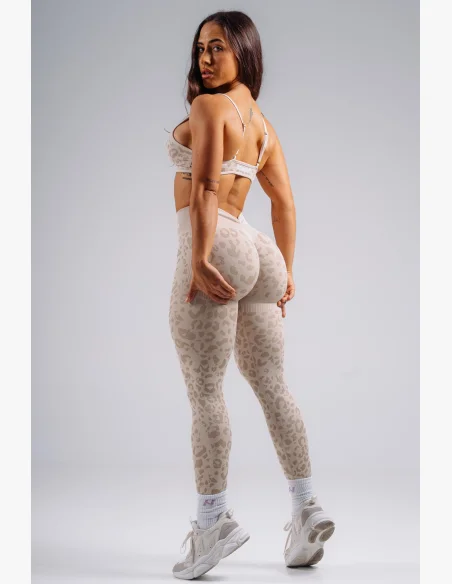 NEBBIA Kompresní push-up legíny s leopardím vzorem PRIMAL krémové