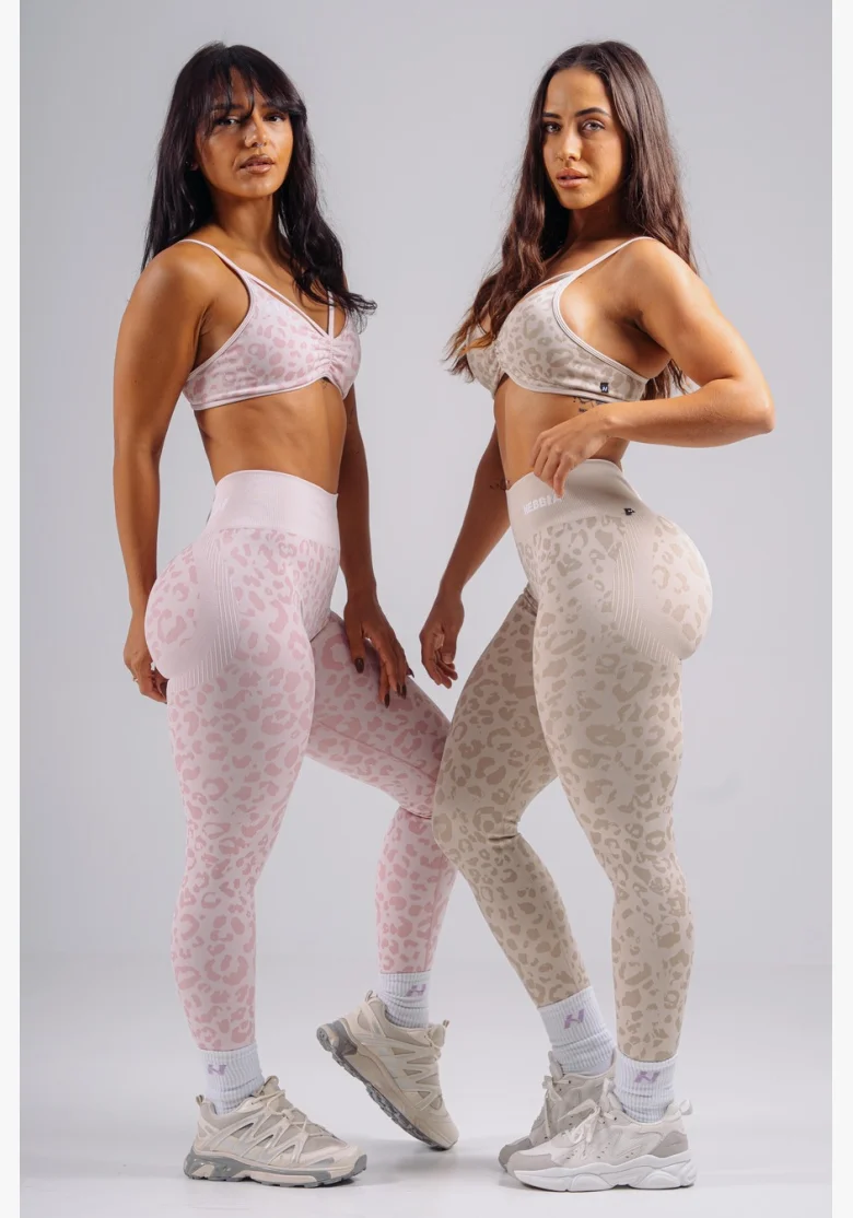 NEBBIA Kompresní push-up legíny s leopardím vzorem PRIMAL krémové