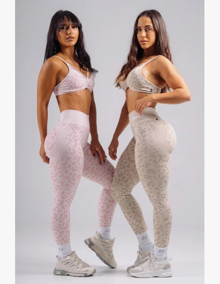 NEBBIA Kompresní push-up legíny s leopardím vzorem PRIMAL krémové
