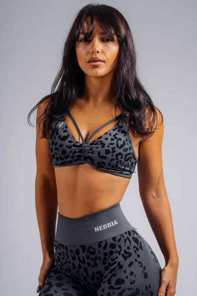 NEBBIA Medium support sportovní podprsenka s leopardím vzorem PRIMAL černá