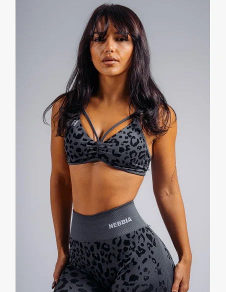 NEBBIA Medium support sportovní podprsenka s leopardím vzorem PRIMAL černá