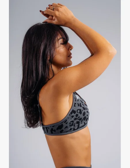 NEBBIA Medium support sportovní podprsenka s leopardím vzorem PRIMAL černá