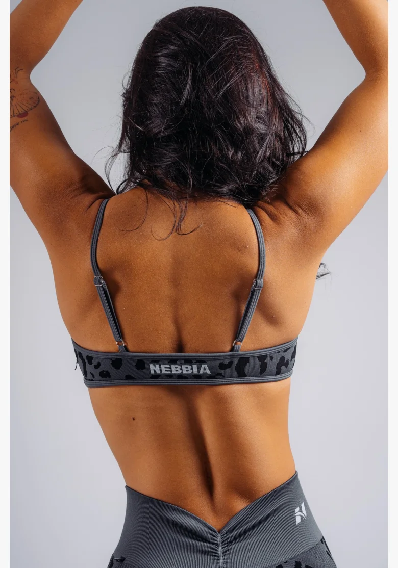 NEBBIA Medium support sportovní podprsenka s leopardím vzorem PRIMAL černá