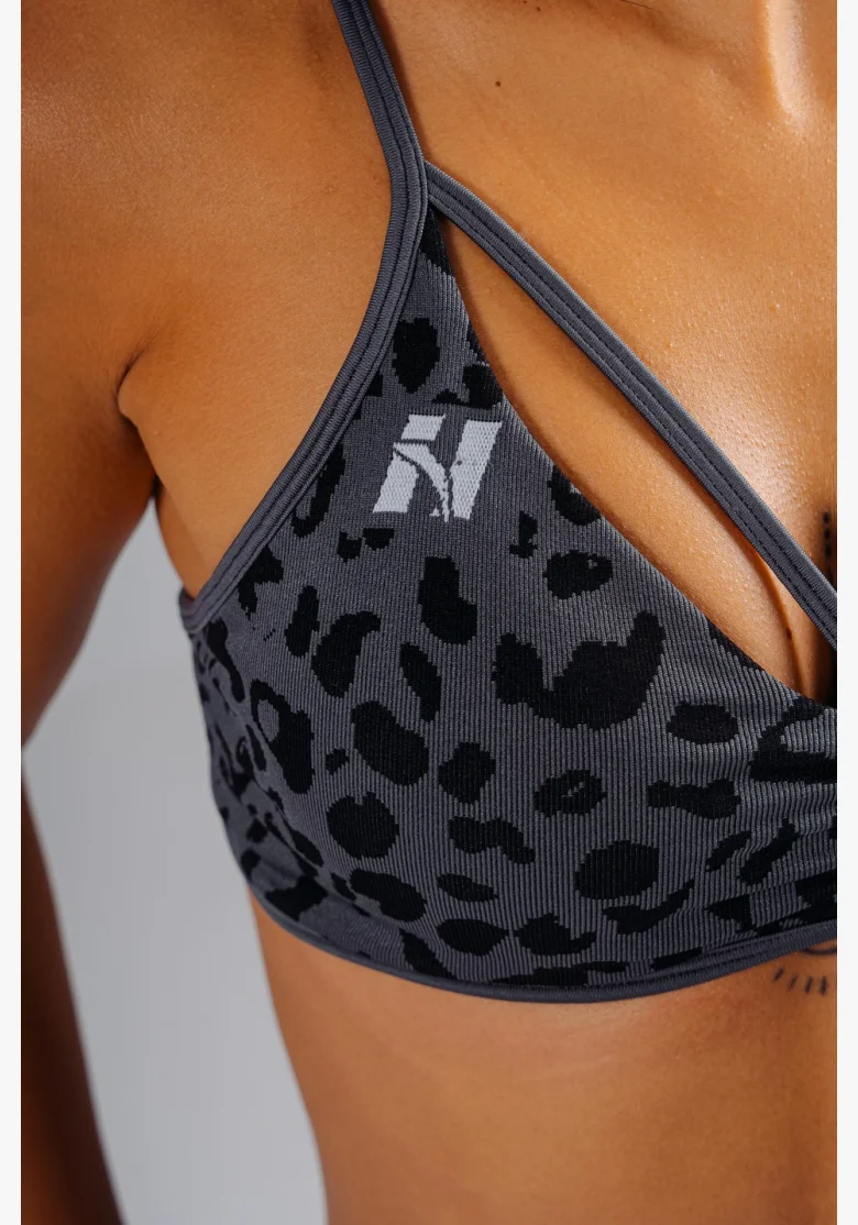NEBBIA Medium support sportovní podprsenka s leopardím vzorem PRIMAL černá