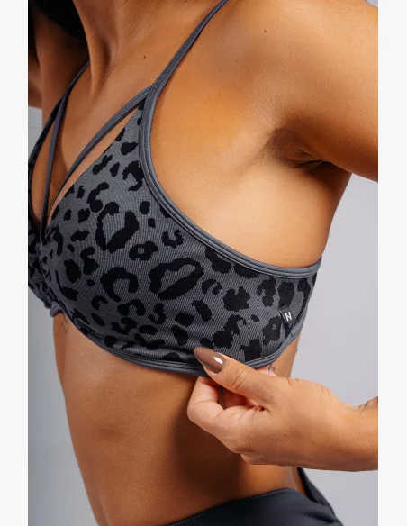 NEBBIA Medium support sportovní podprsenka s leopardím vzorem PRIMAL černá