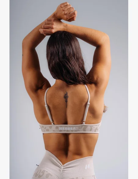NEBBIA Medium support sportovní podprsenka s leopardím vzorem PRIMAL krémová