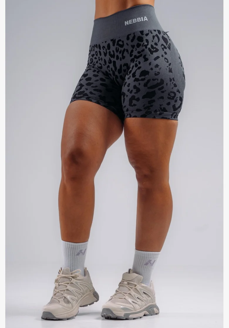 NEBBIA Kompresní push-up šortky s leopardím vzorem PRIMAL černé