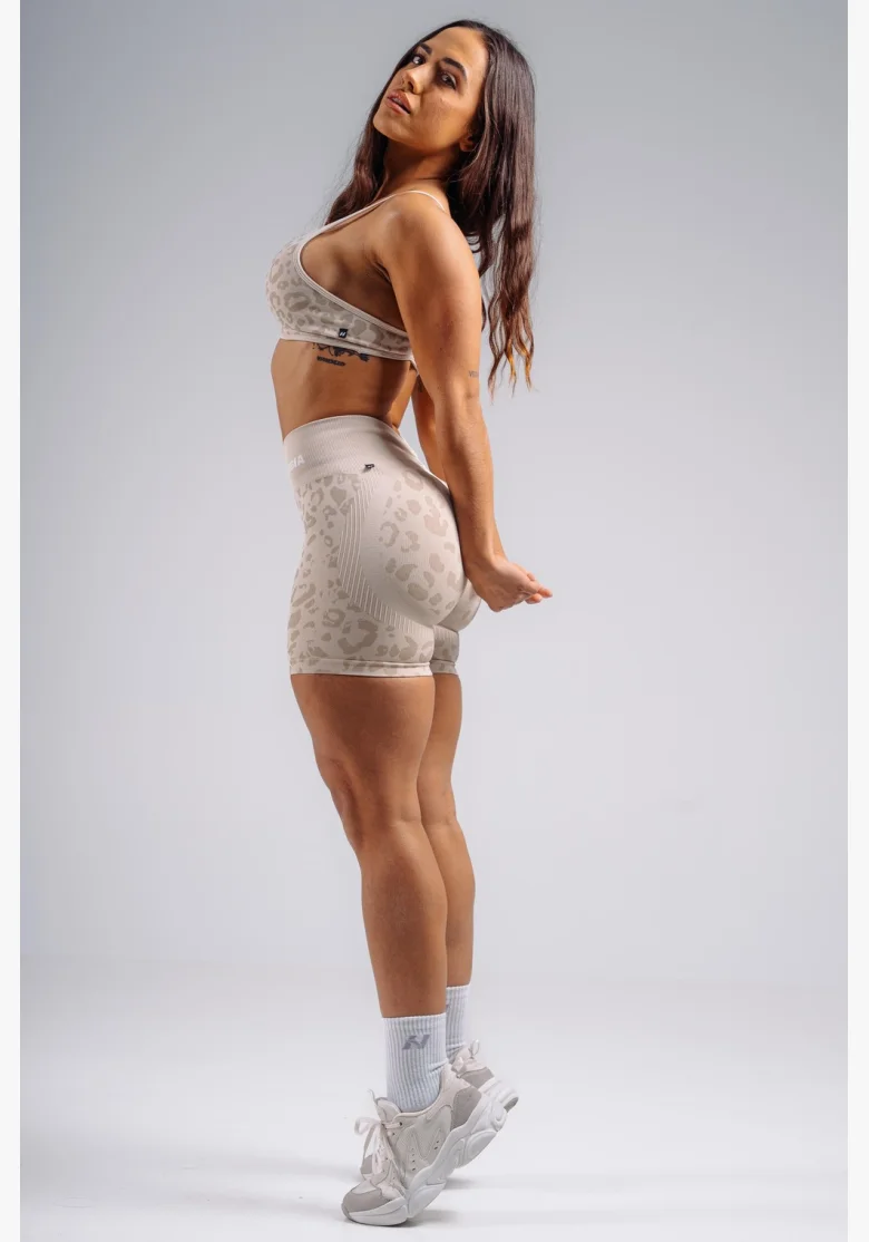 NEBBIA Kompresní push-up šortky s leopardím vzorem PRIMAL krémové