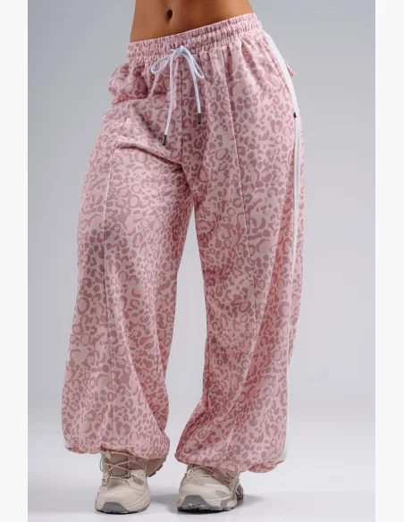 NEBBIA Baggy tepláky s leopardím vzorem PRIMAL růžové