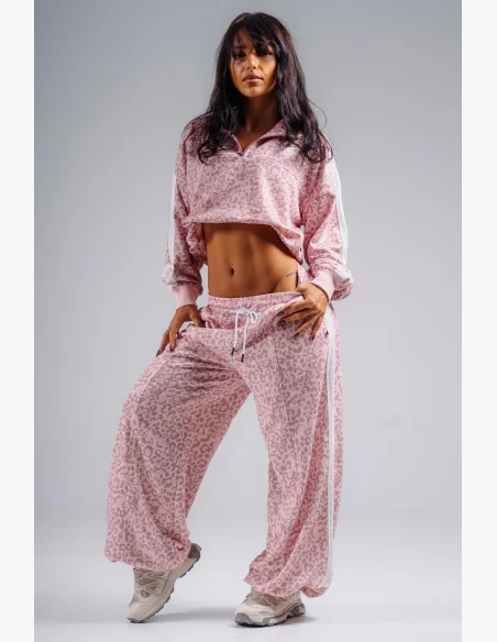NEBBIA Baggy tepláky s leopardím vzorem PRIMAL růžové