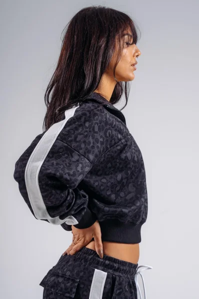 NEBBIA Half-zip mikina s leopardím vzorem PRIMAL černá 2