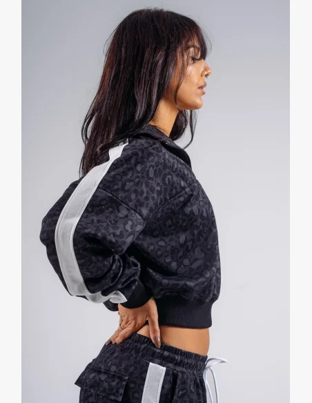 NEBBIA Half-zip mikina s leopardím vzorem PRIMAL černá