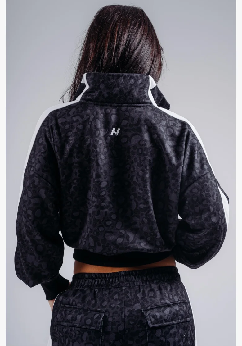 NEBBIA Half-zip mikina s leopardím vzorem PRIMAL černá