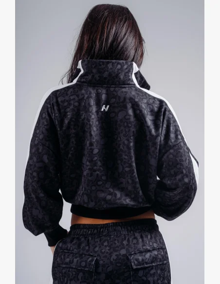 NEBBIA Half-zip mikina s leopardím vzorem PRIMAL černá