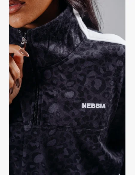 NEBBIA Half-zip mikina s leopardím vzorem PRIMAL černá
