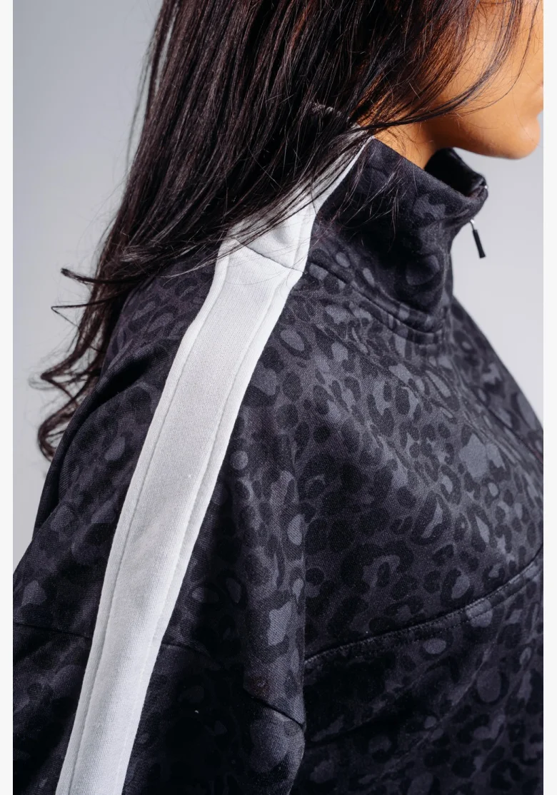 NEBBIA Half-zip mikina s leopardím vzorem PRIMAL černá