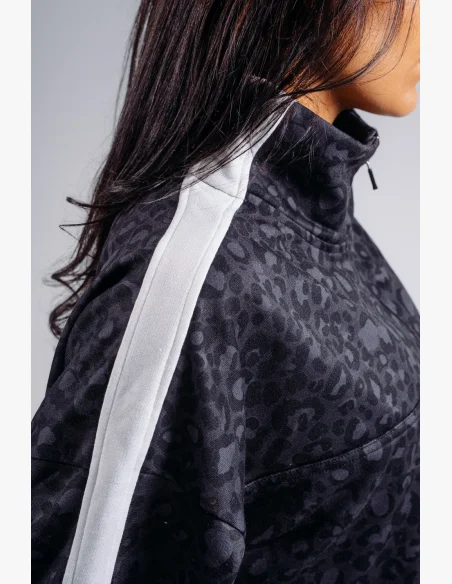 NEBBIA Half-zip mikina s leopardím vzorem PRIMAL černá