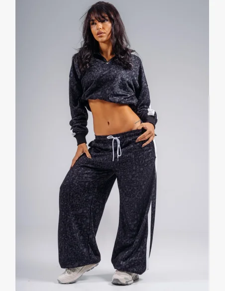 NEBBIA Half-zip mikina s leopardím vzorem PRIMAL černá