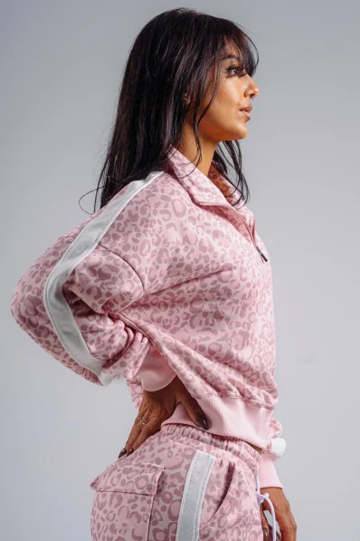 NEBBIA Half-zip mikina s leopardím vzorem PRIMAL růžová 2