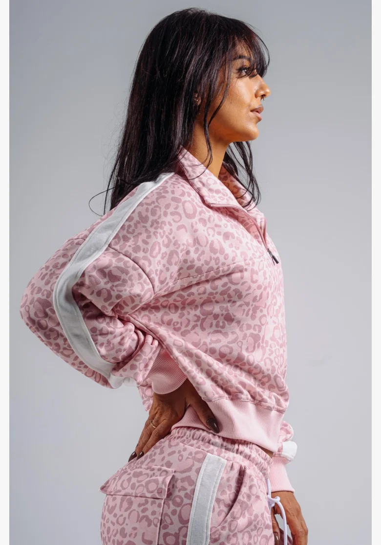 NEBBIA Half-zip mikina s leopardím vzorem PRIMAL růžová