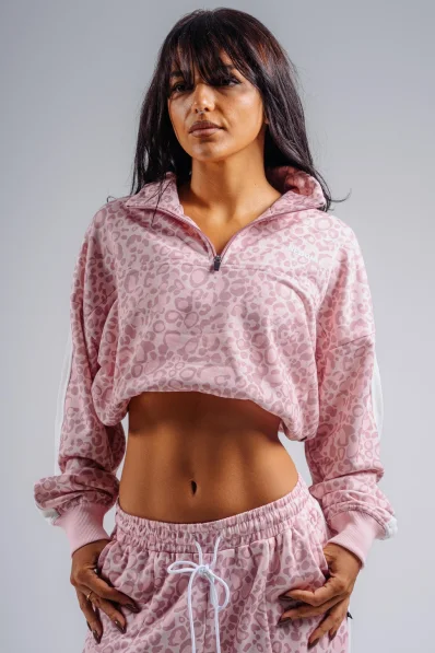 NEBBIA Half-zip mikina s leopardím vzorem PRIMAL růžová