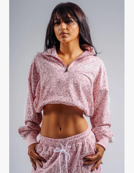 NEBBIA Half-zip mikina s leopardím vzorem PRIMAL růžová