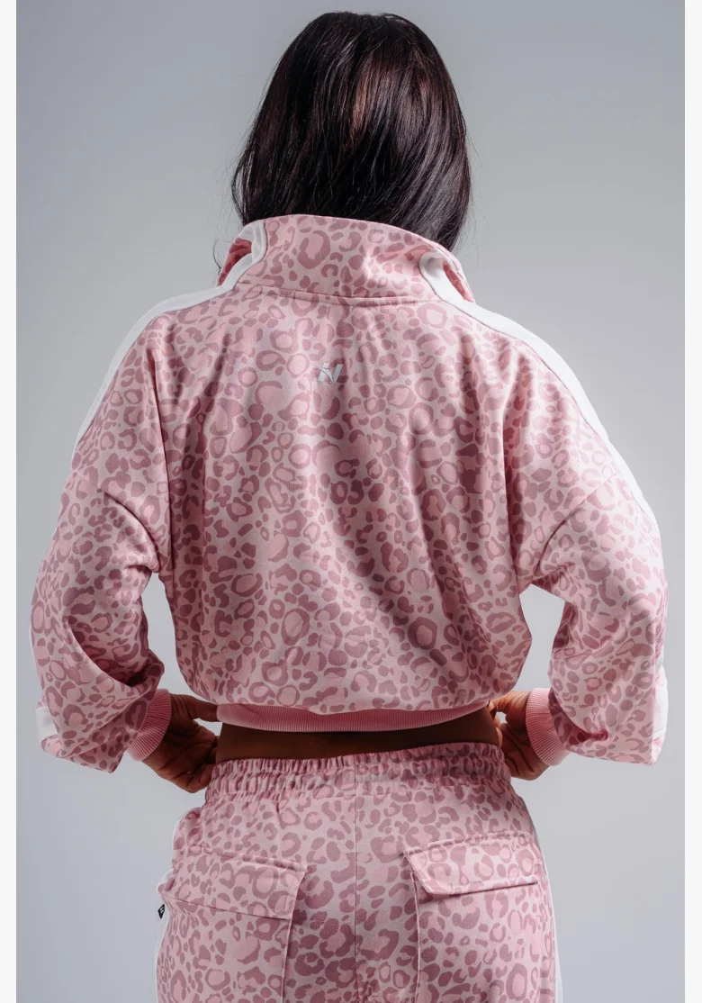 NEBBIA Half-zip mikina s leopardím vzorem PRIMAL růžová