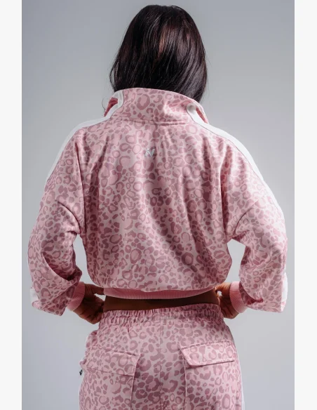 NEBBIA Half-zip mikina s leopardím vzorem PRIMAL růžová