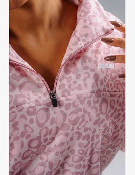 NEBBIA Half-zip mikina s leopardím vzorem PRIMAL růžová