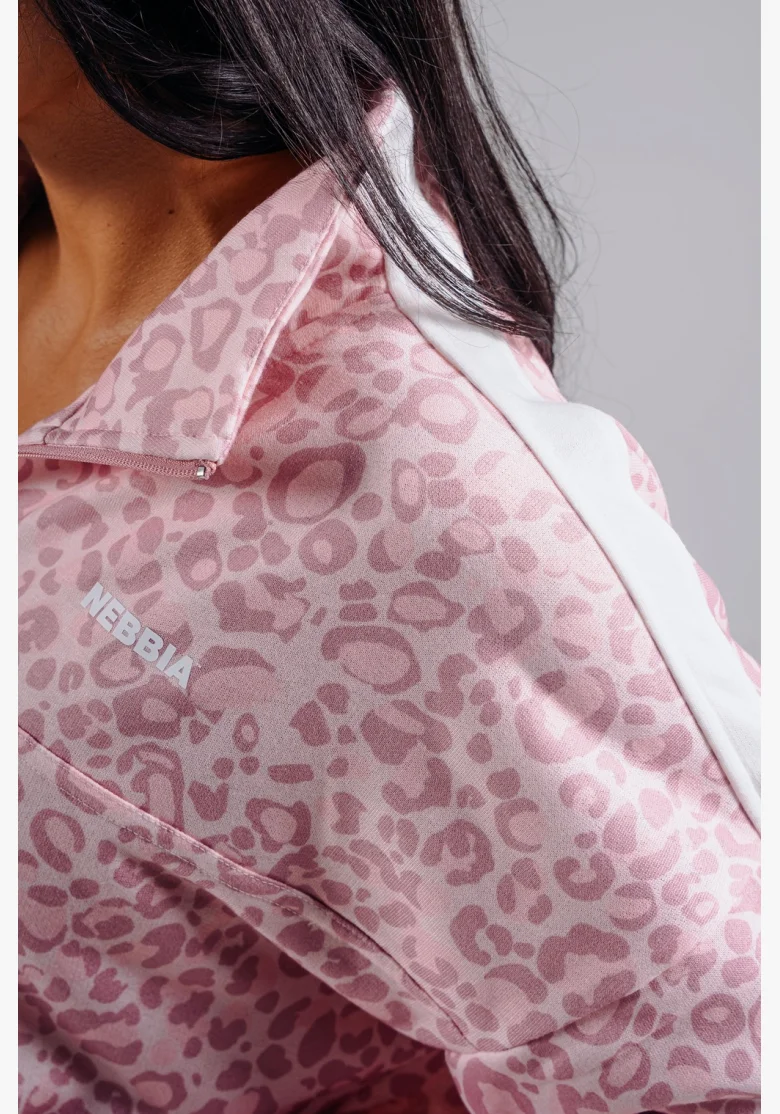 NEBBIA Half-zip mikina s leopardím vzorem PRIMAL růžová