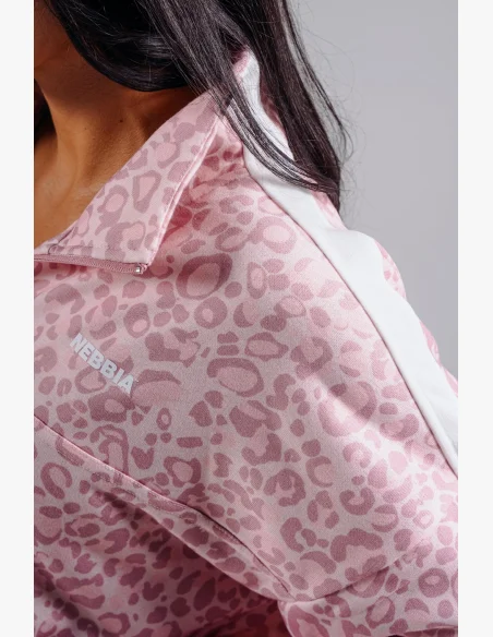 NEBBIA Half-zip mikina s leopardím vzorem PRIMAL růžová
