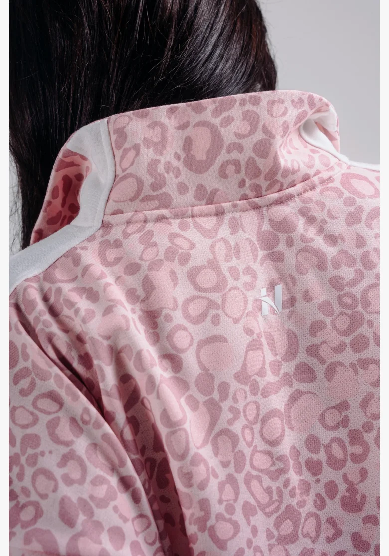 NEBBIA Half-zip mikina s leopardím vzorem PRIMAL růžová