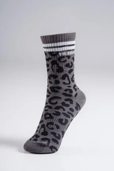 NEBBIA Crew ponožky s leopardím vzorem PRIMAL černé