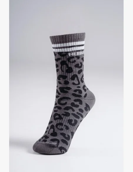 NEBBIA Crew ponožky s leopardím vzorem PRIMAL černé