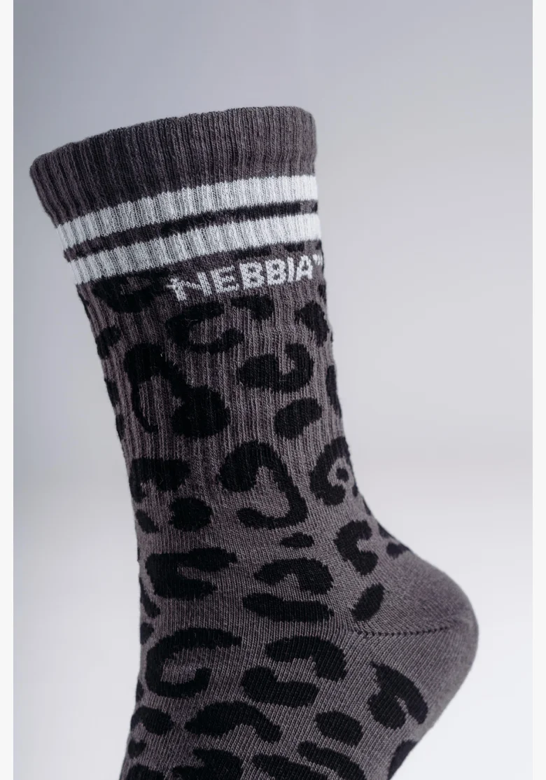 NEBBIA Crew ponožky s leopardím vzorem PRIMAL černé