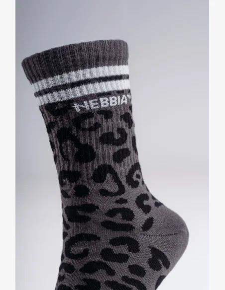 NEBBIA Crew ponožky s leopardím vzorem PRIMAL černé