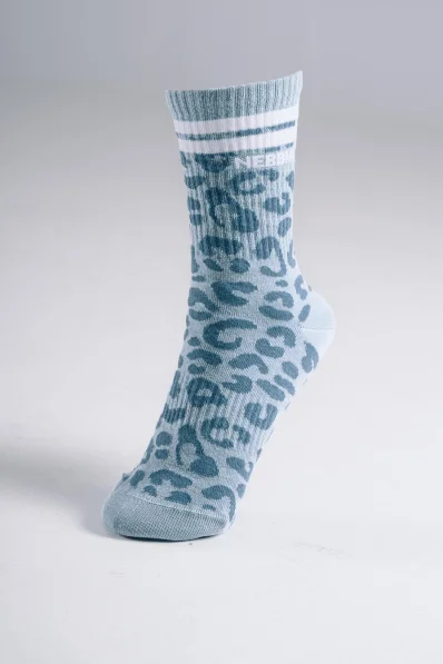 NEBBIA Crew ponožky s leopardím vzorem PRIMAL modré
