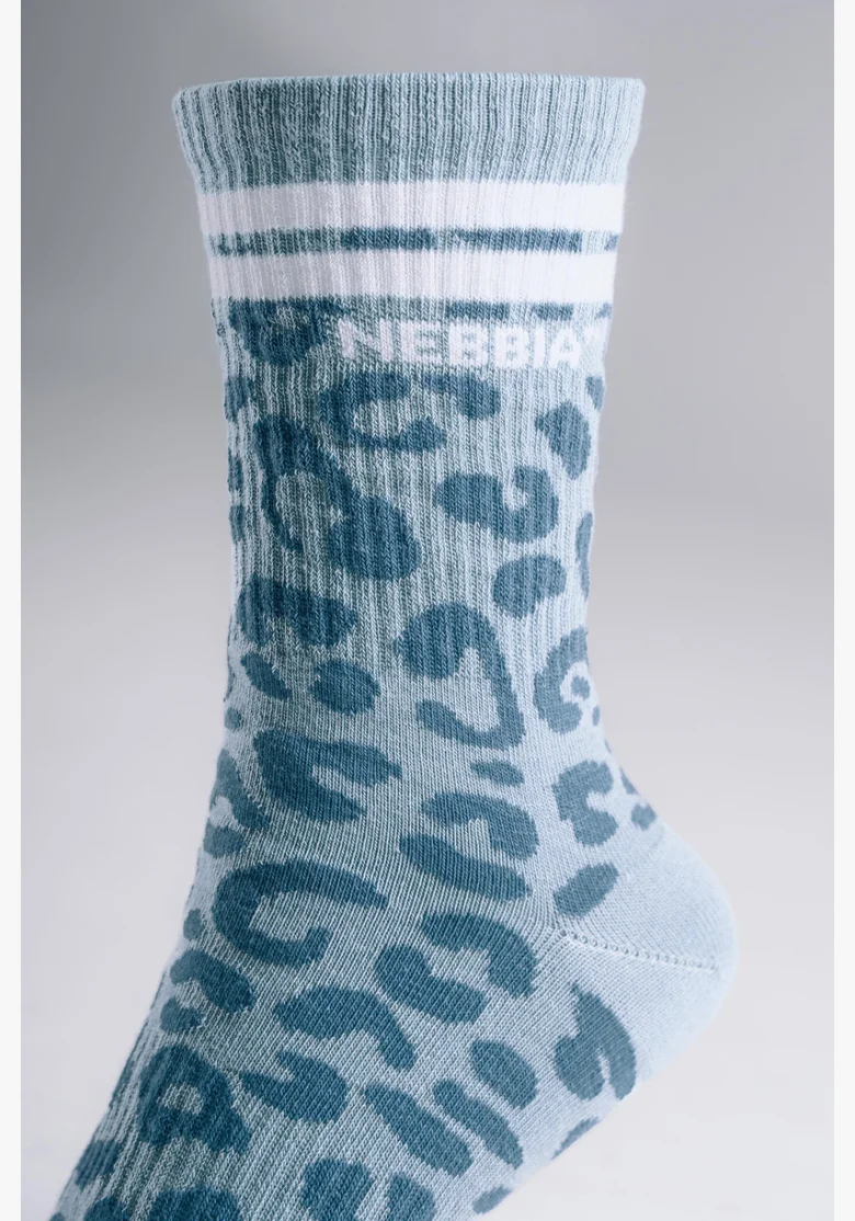 NEBBIA Crew ponožky s leopardím vzorem PRIMAL modré