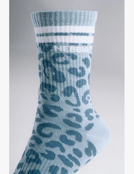 NEBBIA Crew ponožky s leopardím vzorem PRIMAL modré