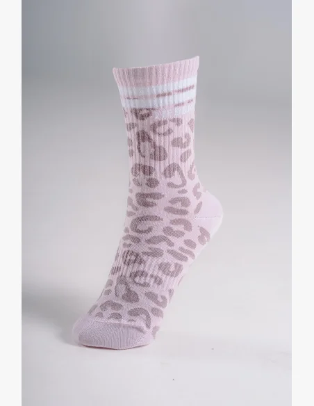 NEBBIA Crew ponožky s leopardím vzorem PRIMAL růžové