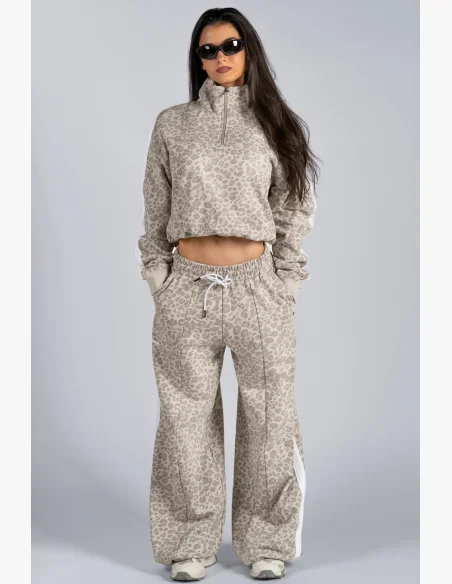 NEBBIA Baggy tepláky s leopardím vzorem PRIMAL krémové