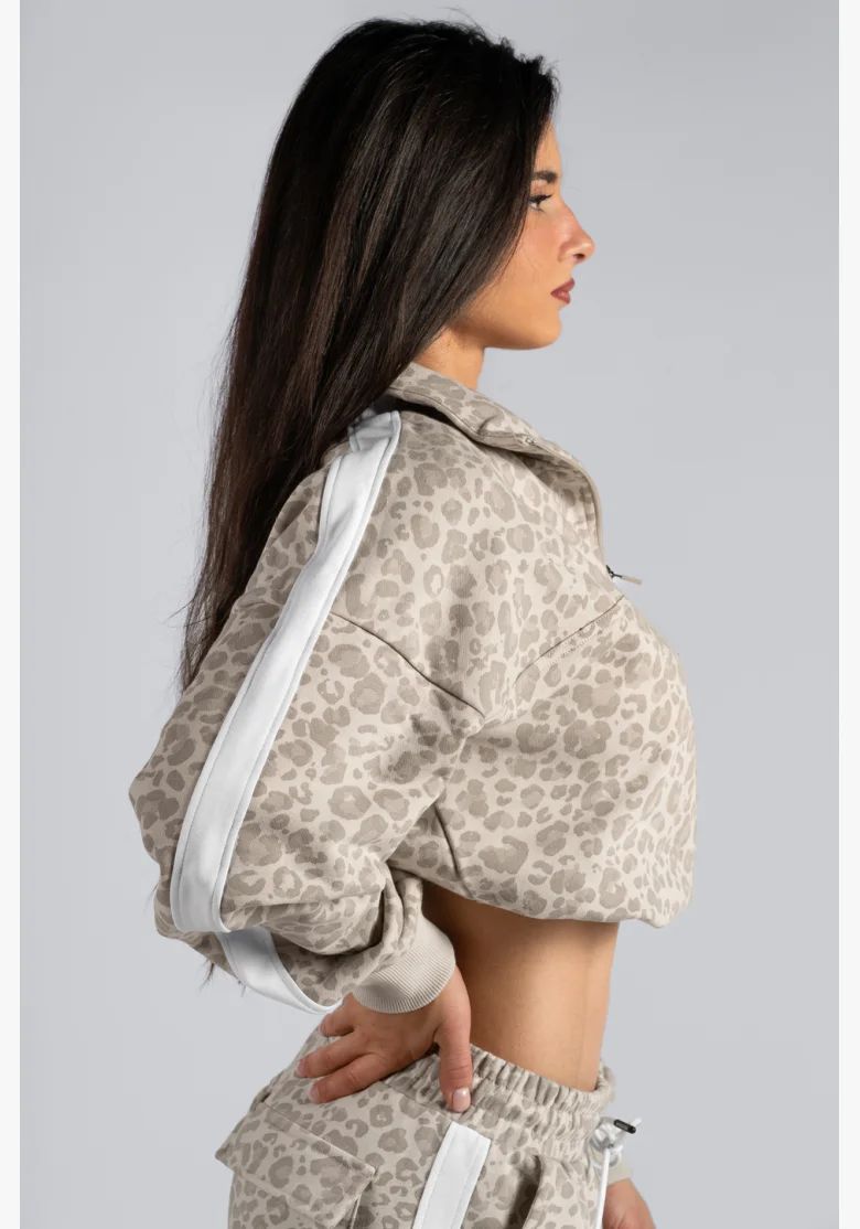 NEBBIA Half-zip mikina s leopardím vzorem PRIMAL krémová